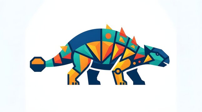 Geometric stylized ankylosaurus dinosaur illustration in vibrant flat vector design