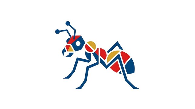 Stylized geometric ant logo design in primary colors