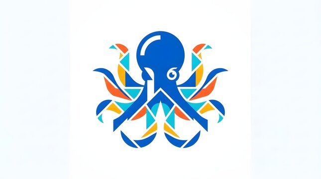 Creative geometric octopus logo design with colorful abstract tentacles on a white background