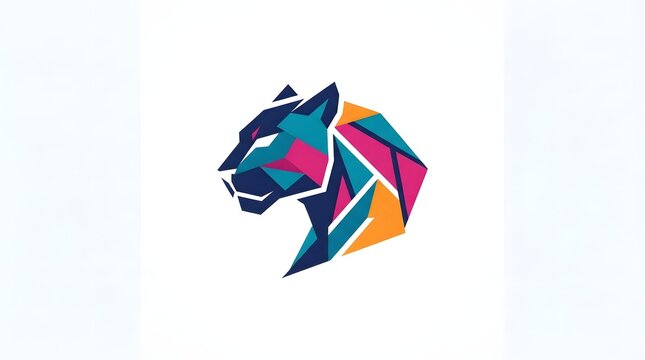 Abstract geometric panther head logo design in colorful modern style
