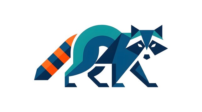 Modern geometric vector illustration of a stylized raccoon with blue, teal, and orange colors isolated on white