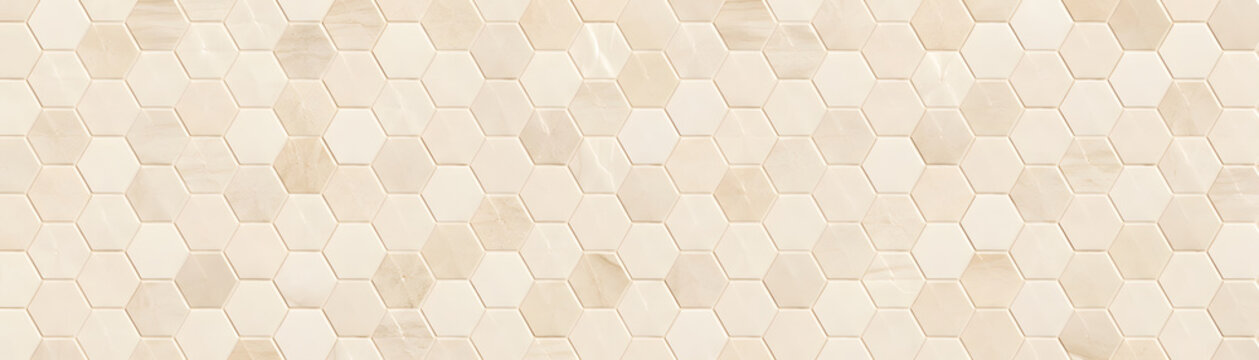 Elegant hexagon tiles in light beige color create sophisticated and modern look for interior spaces. Perfect for kitchens or bathrooms