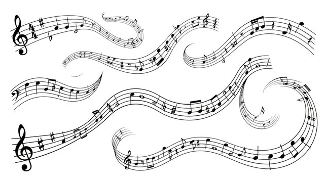 Musical staffs with notes flowing in harmony and rhythm