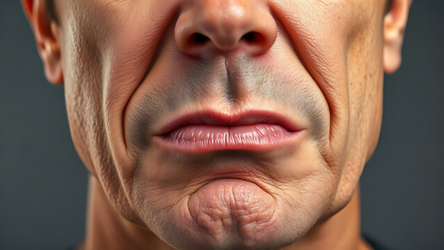 Sneering mouth close-up, emotion and attitude concept