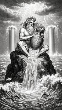 Poseid&oacute;n, dios del mar, mitolog&iacute;a griega, dios griego, tridente, oc&eacute;ano, mar, olas, agua, tormenta marina, rey del mar, corona de coral, barba, hombre poderoso, figura mitol&oacute;gica, deidad marina, mitol