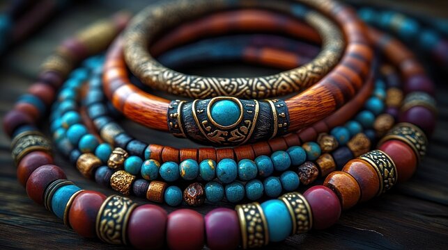 stacked bohemian bracelets with turquoise beads, wooden bangles and ornate brass filigree evoking warm earthy handcrafted vibe