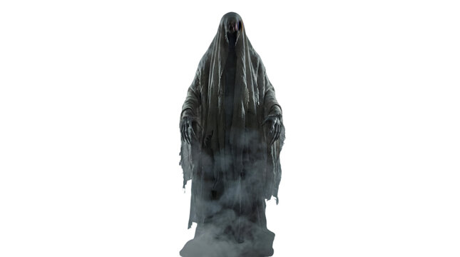 Dark hooded reaper spirit shrouded in smoke.