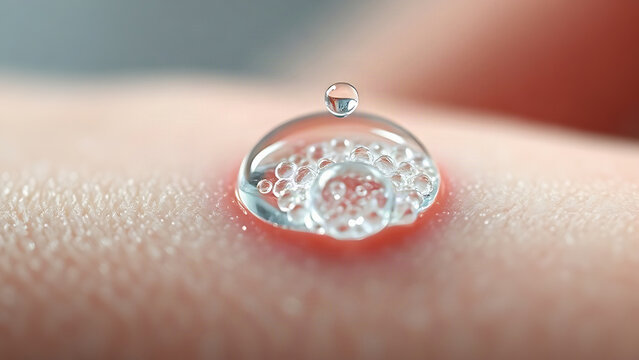 A close-up of a drop on a cut, creating a cluster of fine white bubbles.
