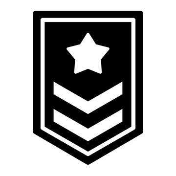rank glyph icon. shield badge with star and chevron. military achievement honor