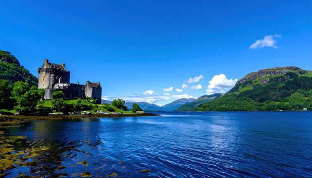 Scenic Castle by Serene Lake Waters.