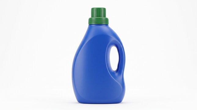 Clean Blue Plastic Detergent Bottle with Green Cap Isolated on White