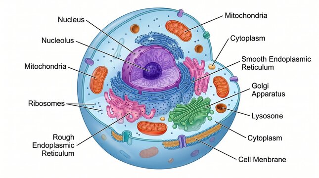 Detailed diagram illustrating the intricate internal structure of an animal cell with labeled organelles