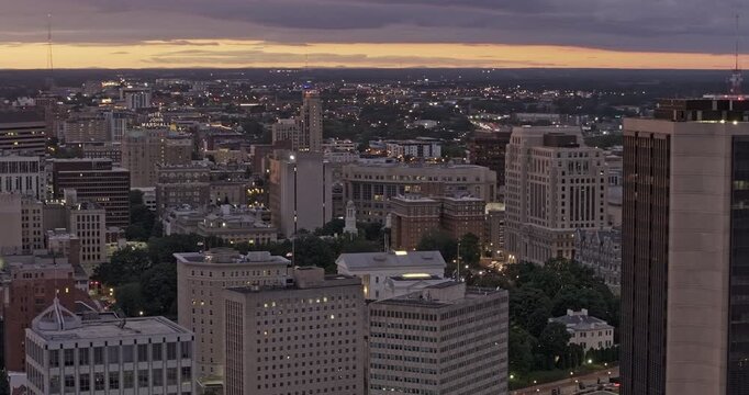 Richmond Virginia Aerial v110 zoomed 3x dusk flyover above Shockoe Bottom toward the State Capitol, Biotech and MCV downtown - Shot with Mavic 3 Pro Cine - Sept 30th 2023