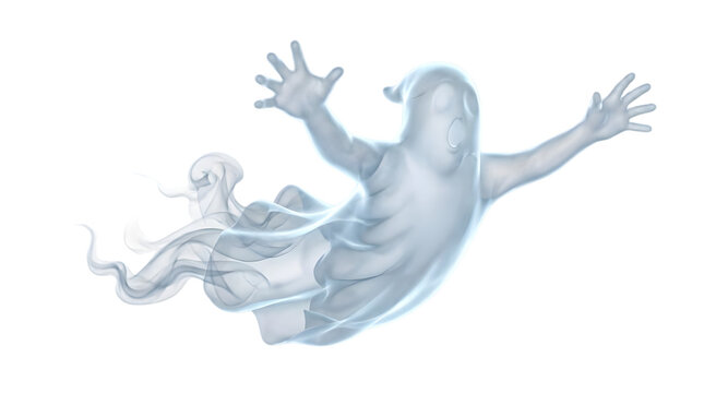 Ethereal flying ghost with wispy trail.