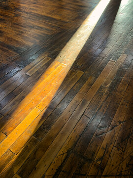 Sunbeam on Vintage Wood Floor