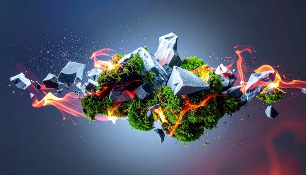 Earth with buildings on fire explosion.