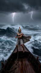 Fototapeta premium guerrero griego, hoplita, soldado griego, guerrero antiguo, Grecia antigua, mitología griega, armadura griega, casco griego, espada, espada antigua, guerrero espartano, espartano, barco antiguo, barco
