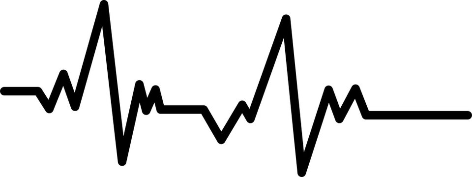Black Heartbeat Electrocardiogram Waveform with Irregular Sharp Peaks and Pulse Line PNG, Isolated on Transparent Background