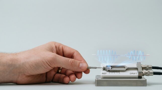 Hand holding a small device representing ai model drift as gradual deviation from trusted baseline over time