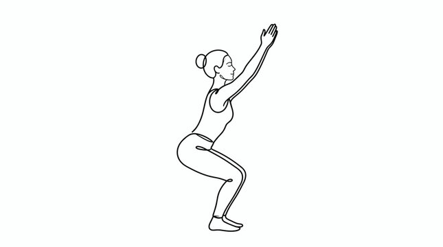 Squat position drawing rendered in clean black outlines representing strength and physical fitness training.