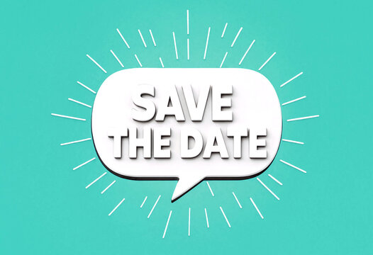 Bright and eyecatching save the date announcement design with radiant sunburst effect