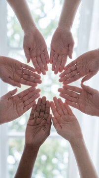 Hands unity circle teamwork inclusion diversity cooperation support community trust care esg concept