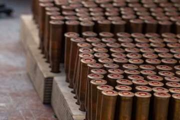 Rifle ammunition bullets row closeup texture background target shooting sport training view.  © Yar