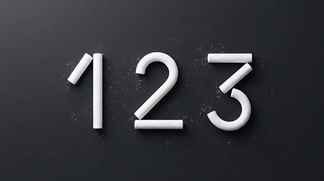 A creative composition of the numbers 1 2 3 chalk letters arranged on a clean dark blackboard background to represent counting education and learning