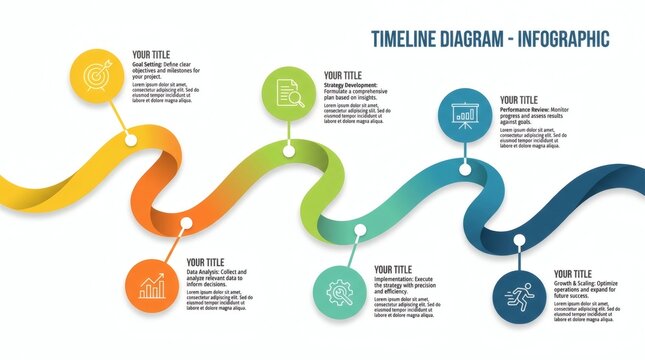 Modern infographic timeline showcasing project phases with colorful winding path design.