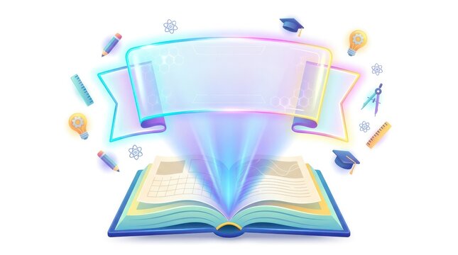 Modern Digital Education and E-learning Concept with Open Book and Banner
