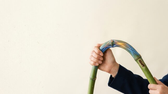Man holding a bamboo stick representing business resilience under external pressure without structural failure