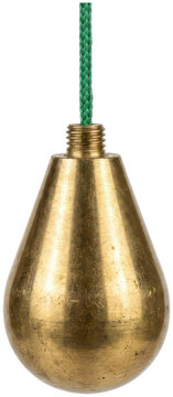 Brass plumb bob hanging on green cord