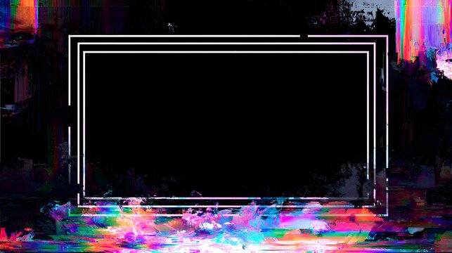 Glitch webcam border overlay with neon cyber art background