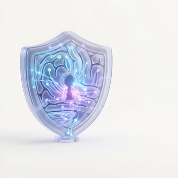 Modern 3D glassmorphism security shield icon for cyber protection