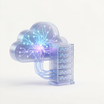 Modern 3D glassmorphism cloud server icon for computing