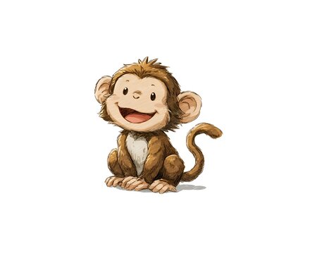 Cute cartoon monkey sitting and smiling happily