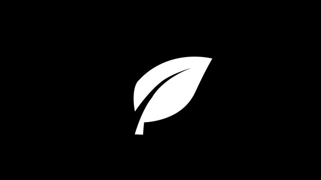 Stunning 4K Ultra HD video featuring a vibrant bright green leaf symbol graphic art element isolated on a clean deep solid black background for modern digital design projects.