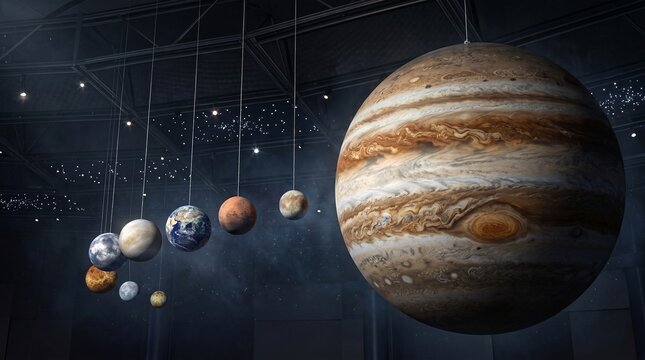 Solar System Planet Models Displayed in a Science Museum Exhibit
