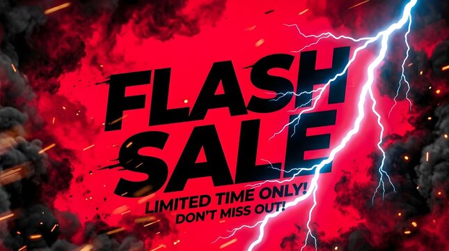 Flash sale promotional banner with lightning and smoke effect