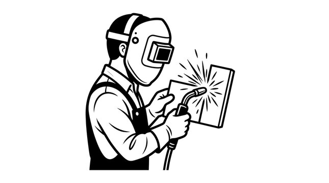 Welder with welding mask and torch vector illustration