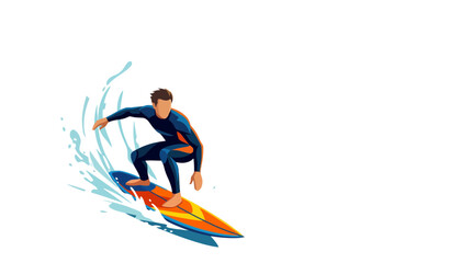 Fototapeta premium A professional male surfer riding a vibrant colorful surfboard on a powerful ocean wave.