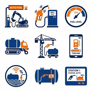 Automated Fuel Management System Icons for Industrial Equipment