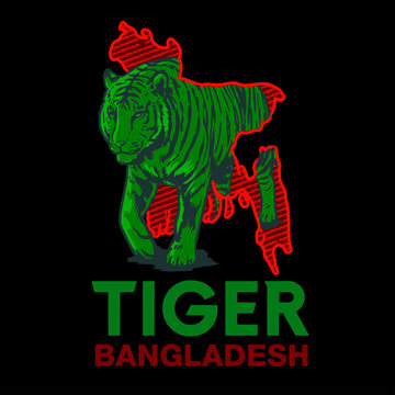 Tiger Silhouette with Bangladesh Map Emblem Design