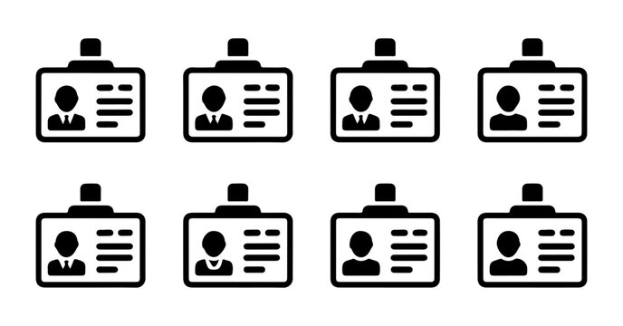 Set of black identity card icon design template vector for employee or visitor badges.