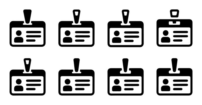 Simple black identification cards with lanyard and photo space.