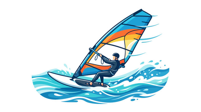 A windsurfer skillfully riding the waves on a colorful sailboard.