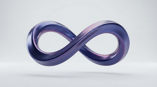 Metallic infinity symbol floating against a plain light gray background representing eternal concept