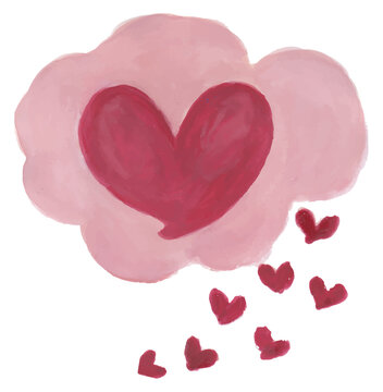 Heart Raining from Cloud Watercolor Illustration