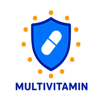 Multivitamin Capsule Shield Icon for Medical Health Protection Wellness Immunity Support Healthcare Logo Graphic Illustration
