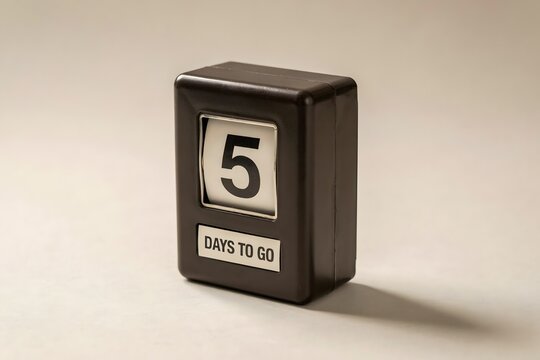 Black countdown timer showing five days to go for a deadline or upcoming event launch.